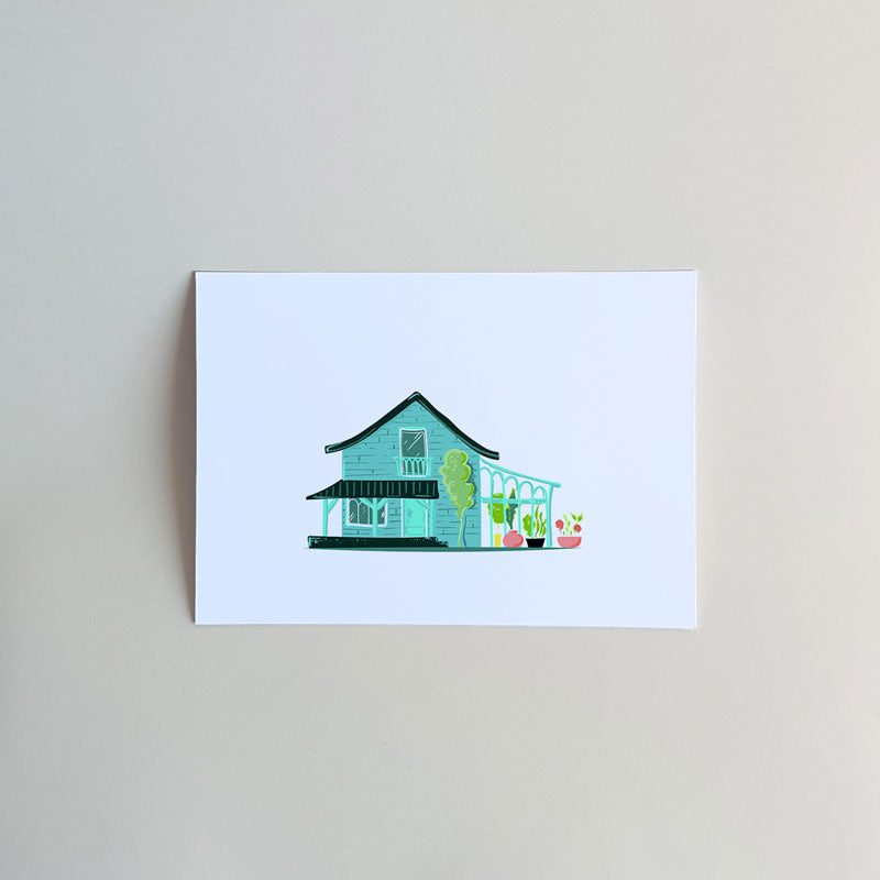Carte postale - maison turquoise - A6