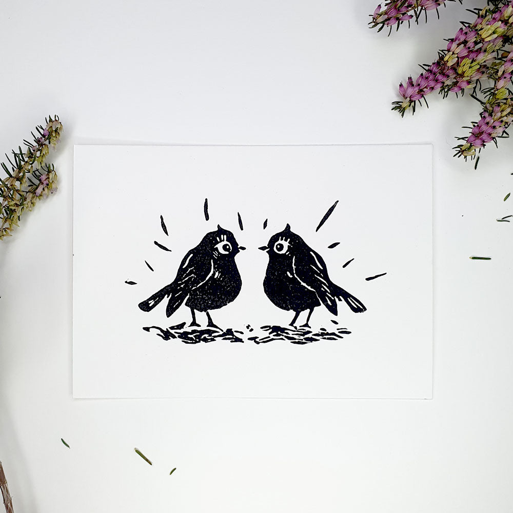 Linogravure duo d'oiseaux