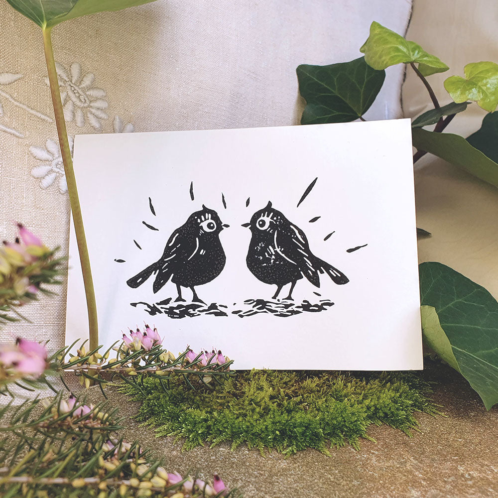 Linogravure duo d'oiseaux