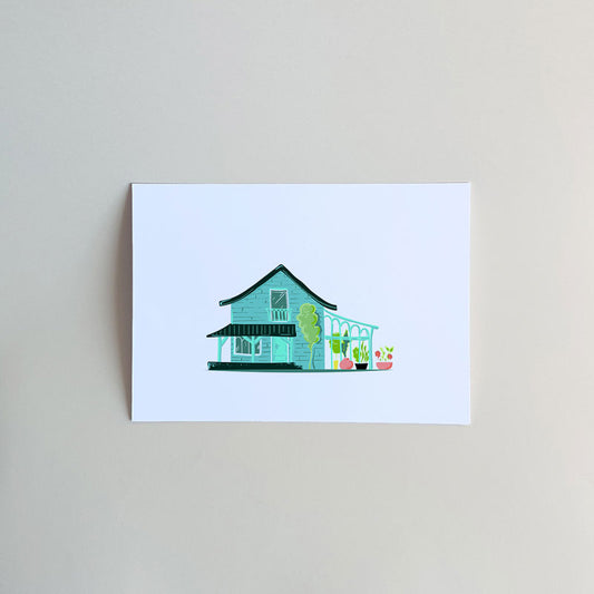 Carte postale - maison turquoise - A6