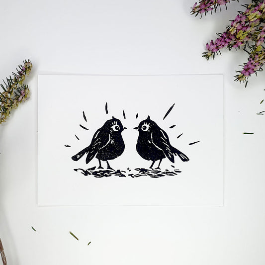 Linogravure duo d'oiseaux