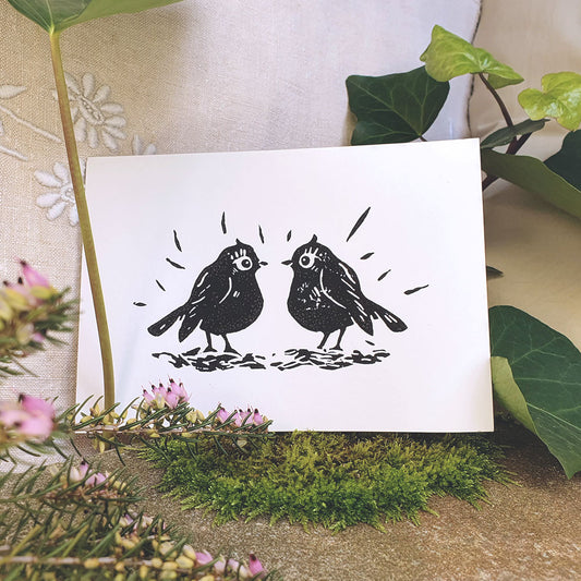 Linogravure duo d'oiseaux